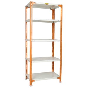 Mil-Nil Prime CRC Sheet 5 Shelf Multipurpose Slotted Angle Rack, 60 x 24 x 18 Inch, 24 Gauge (60 x 24 x 18, Orange - Ivory) 16 Gauge Angles