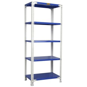 Mil-Nil Prime CRC Sheet 5 Shelf Multipurpose Slotted Angle Rack, 60 x 24 x 15 Inch, 24 Gauge (60 x 24 x 15, Blue - White) 16 Gauge Angles
