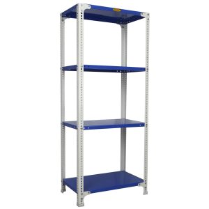 Mil-Nil Prime CRC Sheet 60X30X15 Inch Multipurpose Storage, Adjustable Shelf, Slotted Angle Rack with 4 Shelves 22 Gauge_Blue/White 16 Gauge Angles