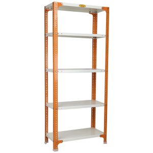 Mil-Nil Prime CRC Sheet 5 Shelf Multipurpose Slotted Angle Rack, 60 x 24 x 12 Inch, 24 Gauge (60 x 24 x 12, Orange - Ivory) 16 Gauge Angles
