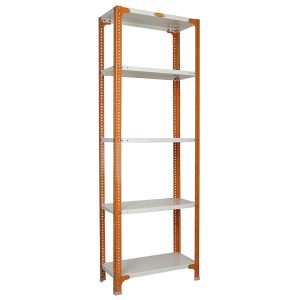 Mil-Nil Prime CRC Sheet 5 Shelf Multipurpose Slotted Angle Rack, 72 x 24 x 12 Inch, 22 Gauge [(Orange-Ivory) Powder Coating] 16 Gauge Angles