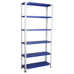 Mil-Nil Prime CRC Sheet 72X36X12 Inch Multipurpose Storage, Adjustable Shelf, Slotted Angle Rack with 6 Shelves 20 Gauge_Blue/White 14 Gauge Angles
