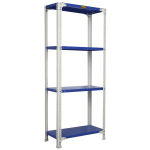 Mil-Nil Prime CRC Sheet 60X30X12 Inch Multipurpose Storage, Adjustable Shelf, Slotted Angle Rack with 4 Shelves 22 Gauge_Blue/White 16 Gauge Angles