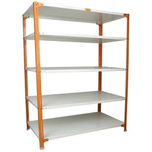 Mil-Nil Prime CRC Sheet 5 Shelf Multipurpose Slotted Angle Rack, 60 x 47 x 24 Inch, 18 Gauge [(Orange-Ivory) Powder Coating] 14 Gauge Angles