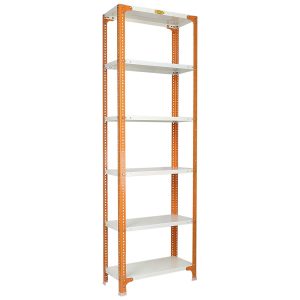 Mil-Nil Prime CRC Sheet 6 Shelf Multipurpose Slotted Angle Rack, 78 x 24 x 12 Inch, 22 Gauge (78 x 24 x 12, Orange - Ivory) 16 Gauge Angles