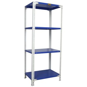 Mil-Nil Prime CRC Sheet 60X30X18 Inch Multipurpose Storage, Adjustable Shelf, Slotted Angle Rack with 4 Shelves 22 Gauge_Blue/White 16 Gauge Angles