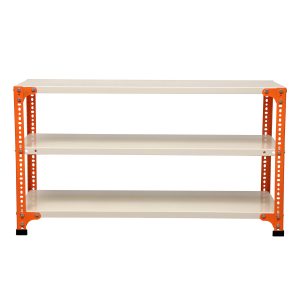 Mil-Nil Prime CRC Sheet 3 Shelf 24 Gauge Multipurpose Slotted Angle Rack | Adjustable Shelf Hight Powder Coated Rack for Home & Kitchen (24x47x12 Inch, 9.6 Kg, Orange/Ivory) 16 Gauge Angles