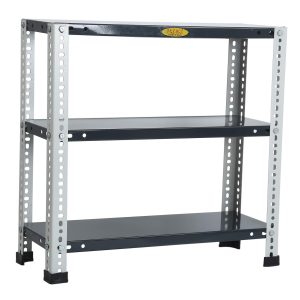 Mil-Nil Slotted Angle Prime CRC Sheet Glossy 24x24x9 Inch Multipurpose Storage Business and Industrial Rack with 3 Shelves 24 Gauge (Grey/Havels) 16 Gauge Angles