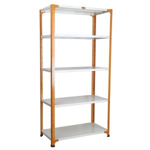 Mil-Nil Prime CRC Sheet 5 Shelf Multipurpose Storage Unit, 72 x 36 x 18 Inch, 18 Gauge (Ivory-Orange) Powder Coated 14 Gauge Angles