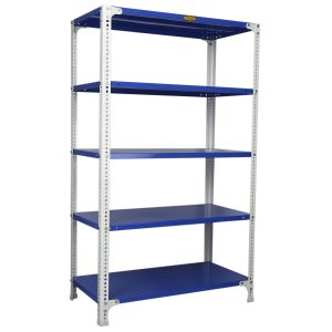 Mil-Nil Prime CRC Sheet 5 Shelf Multipurpose Slotted Angle Rack, 60 x 36 x 18 Inch, 18 Gauge [(Blue-White) Powder Coating] 14 Gauge Angles