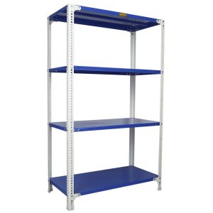 Mil-Nil Prime CRC Sheet 4 Shelf Multipurpose Slotted Angle Rack, 60 x 36 x 18 Inch, 20 Gauge [(Blue-White) Powder Coating] 14 Gauge Angles