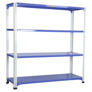 Mil-Nil Prime CRC Sheet 4 Shelf Multipurpose Slotted Angle Rack, 48 x 47 x 15 Inch, 18 Gauge (Blue-White) Powder Coated 14 Gauge Angles