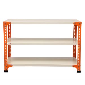 Mil-Nil PRIME CRC SHEET 3 Shelf 24 Gauge Multipurpose Slotted Angle Rack | Adjustable Shelf Hight Powder Coated Rack for Home & Kitchen (24x36x18 Inch, 10.2 Kg, Orange/Ivory) 16 Gauge Angles