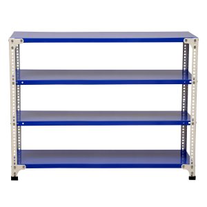Mil-Nil Prime CRC Sheet 4 Shelf 22 Gauge Multipurpose Slotted Angle Rack | Adjustable Shelf Hight Powder Coated Rack for Home & Kitchen (36x47x12 Inch, 15.2 Kg, Blue/White) 16 Gauge Angles