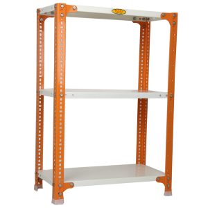 Mil-Nil Prime CRC Sheet 3 Shelf Multipurpose Slotted Angle Rack, 36 x 24 x 12 Inch [(Orange-Ivory) Powder Coating] 16 Gauge Angles