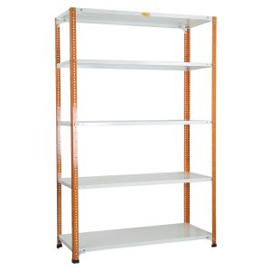 Mil-Nil Prime CRC Sheet 5 Shelf Multipurpose Slotted Angle Rack, 72 x 47 x 15 Inch, 18 Gauge (Orange/Ivory) Powder Coated 14 Gauge Angles