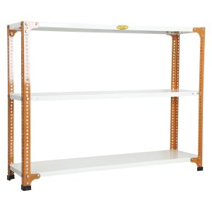 Mil-Nil Prime CRC Sheet 3 Shelf Multipurpose Slotted Angle Rack, 36 x 47 x 12 Inch, 18 Gauge (Orange/Ivory) Powder Coated 14 Gauge Angles