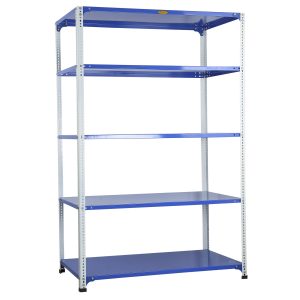 Mil-Nil Prime CRC Sheet 5 Shelf Multipurpose Slotted Angle Rack, 72 x 47 x 24 Inch, 18 Gauge (Blue-White) Powder Coated 14 Gauge Angles