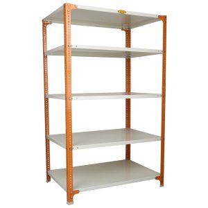 Mil-Nil Prime CRC Sheet 5 Shelf Multipurpose Slotted Angle Rack, 60 x 36 x 24 Inch, 18 Gauge [(Orange-Ivory) Powder Coating] 14 Gauge Angles