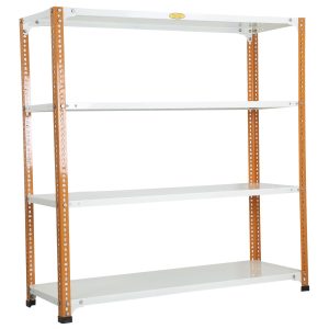 Mil-Nil Prime CRC Sheet 4 Shelf Multipurpose Slotted Angle Rack, 48 x 47 x 15 Inch, 18 Gauge (Orange/Ivory) Powder Coated 14 Gauge Angles