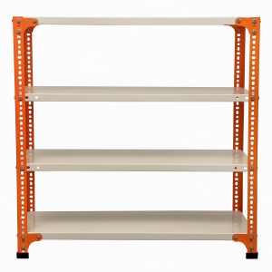 Mil-Nil Prime CRC Sheet 4 Shelf 24 Gauge Multipurpose Slotted Angle Rack | Adjustable Shelf Hight Powder Coated Rack for Home & Kitchen (36x36x12 Inch, 11.6 Kg, Orange/Ivory) 16 Gauge Angles