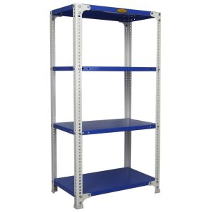 Mil-Nil Prime CRC Sheet 4 Shelf Multipurpose Slotted Angle Rack, 60 x 36 x 24 Inch, 18 Gauge [(Blue-White) Powder Coating] 14 Gauge Angles