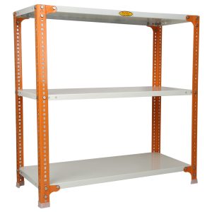 Mil-Nil Prime CRC Sheet 3 Shelf Multipurpose Slotted Angle Rack, 36 x 36 x 15 Inch, 18 Gauge [(Orange-Ivory) Powder Coating] 14 Gauge Angles