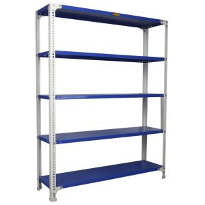 Mil-Nil Prime CRC Sheet 5 Shelf Multipurpose Slotted Angle Rack, 60 x 47 x 12 Inch, 20 Gauge [(Blue-White) Powder Coating] 14 Gauge Angles
