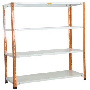 Mil-Nil Prime CRC Sheet 4 Shelf Multipurpose Slotted Angle Rack, 48 x 47 x 18 Inch, 18 Gauge (Orange/Ivory) Powder Coated 14 Gauge Angles