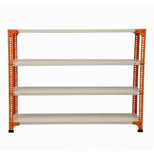 Mil-Nil Prime CRC Sheet 4 Shelf 24 Gauge Multipurpose Slotted Angle Rack | Adjustable Shelf Hight Powder Coated Rack for Home & Kitchen (36x47x12 Inch, 13.6 Kg, Orange/Ivory) 16 Gauge Angles