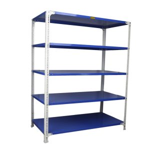 Mil-Nil Prime CRC Sheet 5 Shelf Multipurpose Slotted Angle Rack, 60 x 47 x 24 Inch, 18 Gauge [(Blue-White) Powder Coating] 14 Gauge Angles