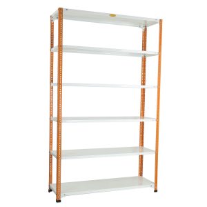 Mil-Nil Prime CRC Sheet 72X47X15 Inch Multipurpose Storage, Adjustable Shelf, Slotted Angle Rack with 6 Shelves 20 Gauge_Orange/Ivory 14 Gauge Angles