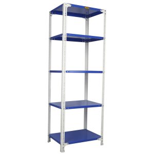 Mil-Nil Prime CRC Sheet 60X30X18 Inch Multipurpose Storage, Adjustable Shelf, Slotted Angle Rack with 5 Shelves 22 Gauge_Blue/White 16 Gauge Angles