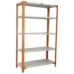 Mil-Nil Prime CRC Sheet 5 Shelf Multipurpose Slotted Angle Rack, 60 x 36 x 15 Inch, 18 Gauge [(Orange-Ivory) Powder Coating] 14 Gauge Angles