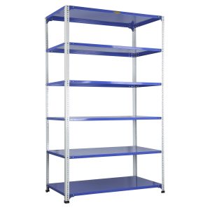 Mil-Nil Prime CRC Sheet 6 Shelf Multipurpose Slotted Angle Rack, 78 x 47 x 24 Inch, 18 Gauge (Blue-White) Powder Coated 14 Gauge Angles