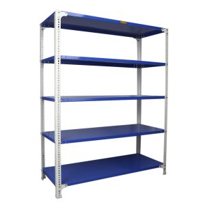 Mil-Nil Prime CRC Sheet 5 Shelf Multipurpose Slotted Angle Rack, 60 x 47 x 18 Inch, 20 Gauge [(Blue-White) Powder Coating] 14 Gauge Angles