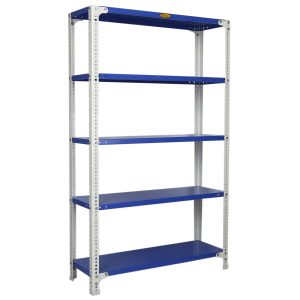 Mil-Nil Prime CRC Sheet 5 Shelf Multipurpose Slotted Angle Rack, 60 x 36 x 12 Inch, 18 Gauge [(Blue-White) Powder Coating] 14 Gauge Angles