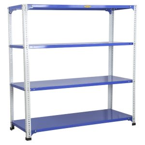 Mil-Nil Prime CRC Sheet 4 Shelf Multipurpose Slotted Angle Rack, 48 x 47 x 18 Inch, 18 Gauge (Blue-White) Powder Coated 14 Gauge Angles