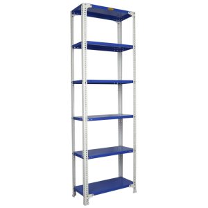 Mil-Nil Prime CRC Sheet 72X24X12 Inch Multipurpose Storage, Adjustable Shelf, Slotted Angle Rack with 6 Shelves 24 Gauge_Blue/White 16 Gauge Angles