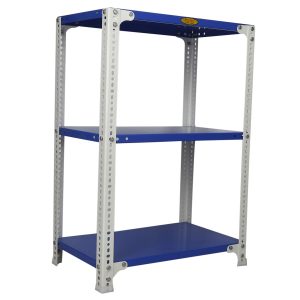 Mil-Nil Prime CRC Sheet 3 Shelf Multipurpose Slotted Angle Rack, 36 x 24 x 15 Inch [(Blue-White) Powder Coating] 16 Gauge Angles
