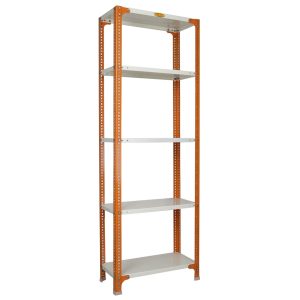 Mil-Nil Prime CRC Sheet 5 Shelf Multipurpose Slotted Angle Rack, 72 x 24 x 12 Inch, 24 Gauge [(Orange-Ivory) Powder Coating] 16 Gauge Angles