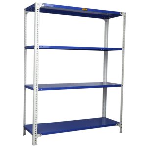 Mil-Nil Prime CRC Sheet 4 Shelf Multipurpose Slotted Angle Rack, 60 x 47 x 15 Inch, 18 Gauge [(Blue-White) Powder Coating] 14 Gauge Angles