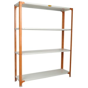 Mil-Nil Prime CRC Sheet 4 Shelf Multipurpose Slotted Angle Rack, 60 x 47 x 12 Inch, 22 Gauge [(Orange-Ivory) Powder Coating] 16 Gauge Angles