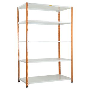 Mil-Nil Prime CRC Sheet 5 Shelf Multipurpose Slotted Angle Rack, 72 x 47 x 24 Inch, 18 Gauge (Orange/Ivory) Powder Coated 14 Gauge Angles