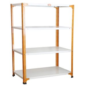 Mil-Nil Glossy Finish Prime CRC Sheet 4 Shelf Multipurpose Space Saving Storage Rack, 48 x 36 x 18 inch, 18 Gauge (Ivory-Orange)