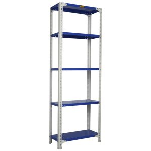 Mil-Nil Prime CRC Sheet 5 Shelf Multipurpose Slotted Angle Rack, 72 x 24 x 12 Inch, 24 Gauge [(Blue-White) Powder Coating] 16 Gauge Angles