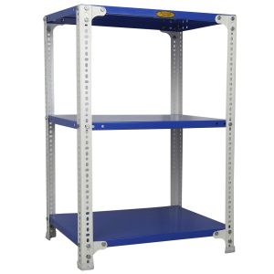 Mil-Nil Prime CRC Sheet 3 Shelf Multipurpose Slotted Angle Rack, 36 x 24 x 18 Inch [(Blue-White) Powder Coating] 16 Gauge Angles