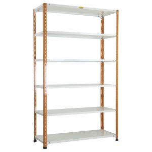 Mil-Nil Prime CRC Sheet 72X47X18 Inch Multipurpose Storage, Adjustable Shelf, Slotted Angle Rack with 6 Shelves 22 Gauge_Orange/Ivory 16 Gauge Angles