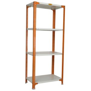 Mil-Nil Prime CRC Sheet 60X30X15 Inch Multipurpose Storage, Adjustable Shelf, Slotted Angle Rack with 4 Shelves 22 Gauge_Orange/Ivory 16 Gauge Angles
