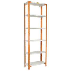 Mil-Nil Prime CRC Sheet 6 Shelf Multipurpose Slotted Angle Rack, 78 x 24 x 12 Inch, 24 Gauge [(Orange-Ivory) Powder Coating] 16 Gauge Angles